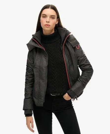 Superdry Women's Pop Zip Hooded Arctic SD-Windcheater Jacket Dark Grey / Mid Charcoal Marl/Shock Coral - 