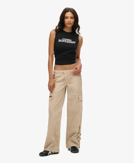 Superdry Women's Low Rise Wide Leg Cargo Pants Cream / Stone Wash - 