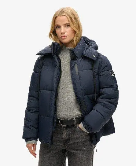 Superdry Women's Hooded Ripstop Puffer Jacket Navy / Eclipse Navy Grid - 