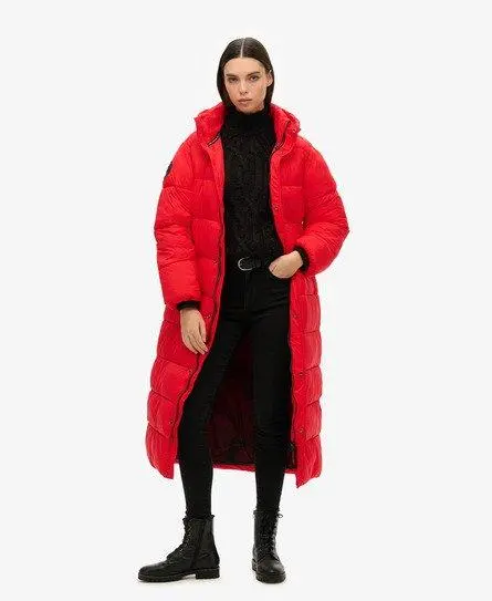 Superdry Women's Cocoon Longline Puffer Coat Red / High Risk Red - 