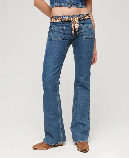 Superdry Women's Organic Cotton Vintage Low Rise Slim Flare Jeans Dark Blue / Van Dyke Mid Used - 