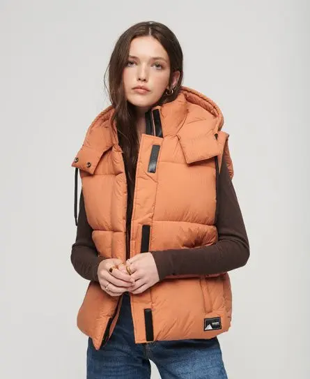 Superdry Women's Touchline Short Padded Gilet Orange / Caramel Grid - 