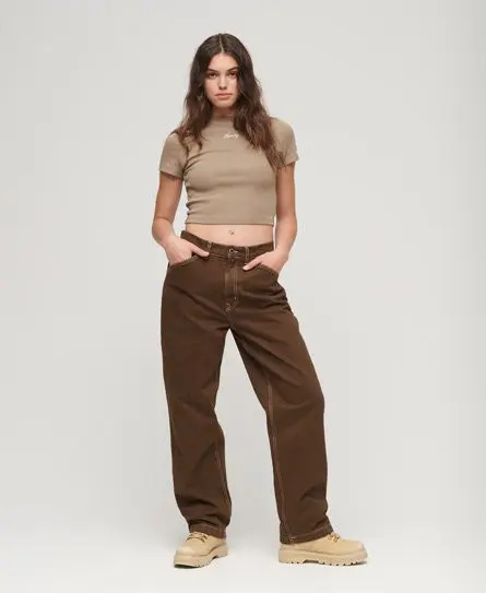 Superdry Women's Ladies Classic Contrast Carpenter Wide Leg Pants, Brown, 