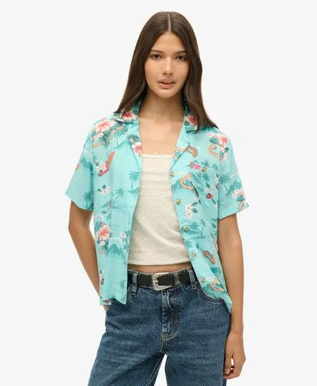 Women's Beach Resort Shirt Light Blue / Aloha Hawaiian Aqua - 