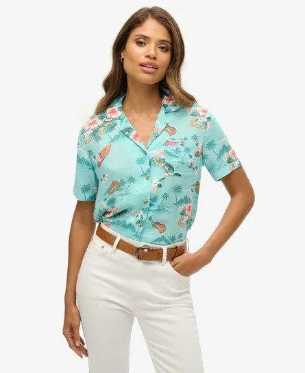 Women's Beach Resort Shirt Light Blue / Aloha Hawaiian Aqua - 