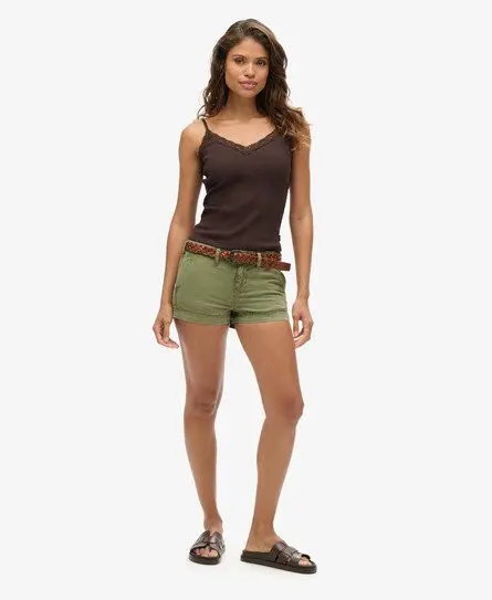 Superdry Women's Chino Hot Shorts Green / Olive Khaki - 