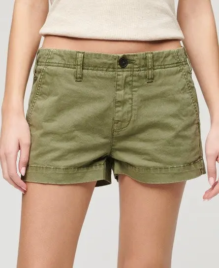 Superdry Women's Chino Hot Shorts Green / Olive Khaki - 