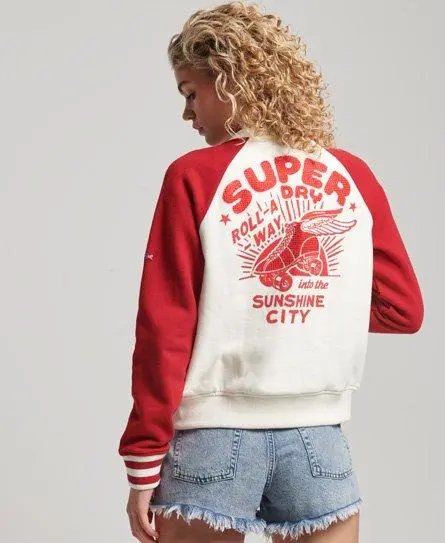 Superdry Women's Script Collegiate Bomber Jacket White / Off White/Red - 