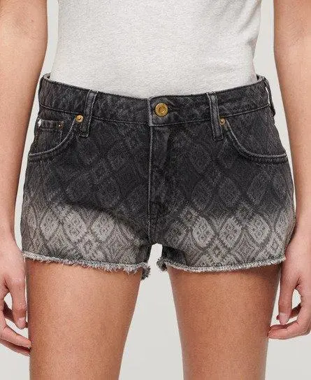 Superdry Women's Denim Hot Shorts Black / Wolcott Blackstone Aop - 