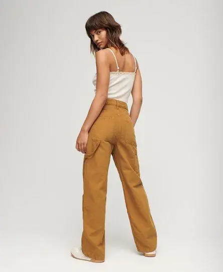 Superdry Women's Organic Cotton Vintage Wide Carpenter Pants Brown / Denim Co Tobacco Brown - 