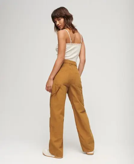 Superdry Women's Organic Cotton Vintage Wide Carpenter Pants Brown / Denim Co Tobacco Brown - 
