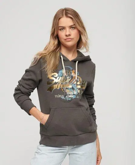 Superdry Women's Japanese Vintage Logo Graphic Hoodie Dark Grey - 