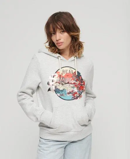 Superdry Women's Japanese Vintage Logo Graphic Hoodie Light Grey / Glacier Grey Marl - 