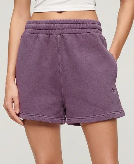 Superdry Women's Women's Loose Fit Embroidered Vintage Wash Sweat Shorts, Purple, 