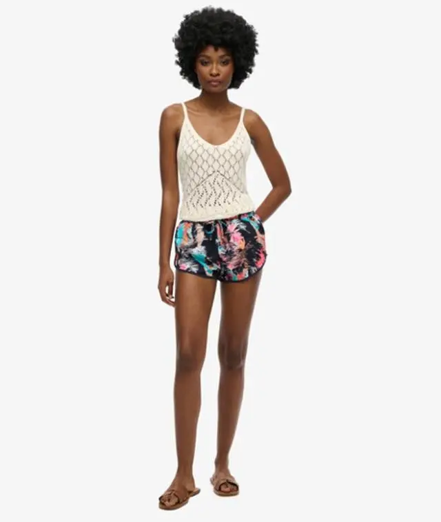 Superdry Women's Printed Beach Shorts Blue / Fluro Tropic -