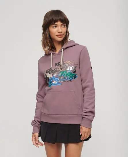 Superdry Women's Classic Japanese Vintage Logo Graphic Hoodie, Purple, 