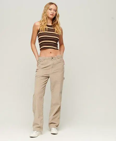 Superdry Women's Cord Carpenter Trousers Brown / Stone Wash Taupe Brown - 