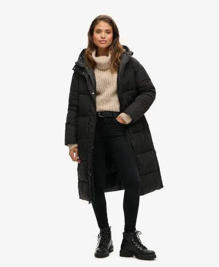 Superdry Women's Longline Puffer Coat, Black, 