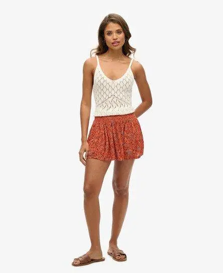 Superdry Women's Smocked Beach Shorts Orange / Autumn Blossom Orange - 