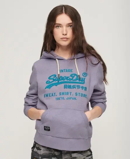 Superdry Women's Neon Vintage Logo Hoodie Purple / Pale Lilac Marl - 