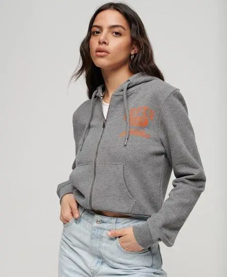 Superdry Women's Athletic Essentials Crop Zip Hoodie Dark Grey / Dark Grey Marl - 