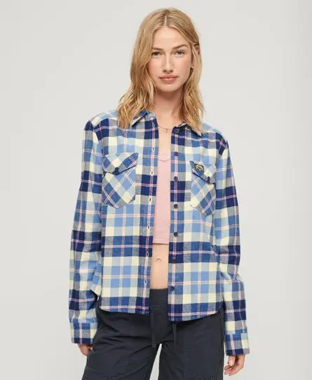 Superdry Women's Classic Check Lumberjack Flannel Shirt, Blue, 