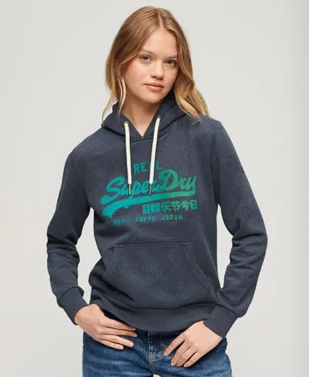 Superdry Women's Tonal Vintage Logo Graphic Hoodie Blue / Indigo Marl - 