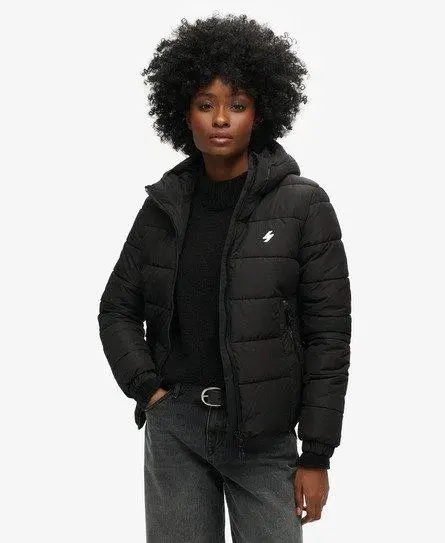 Superdry Women's Hooded Spirit Sports Puffer Jacket Black - 