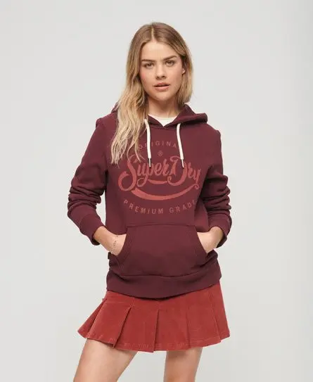 Superdry Women's Archive Script Graphic Hoodie Purple / Port Red - 