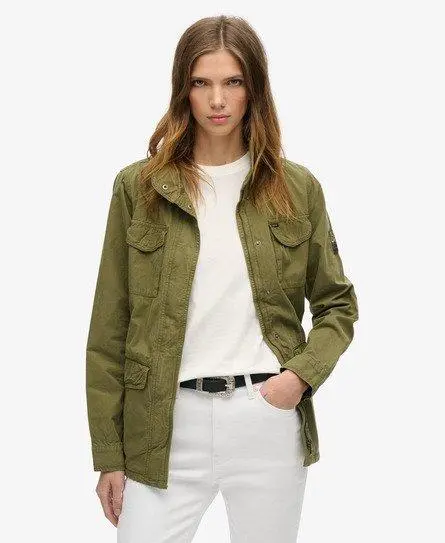 Superdry Women's Classic Embellished St Tropez M65 Military Jacket, Khaki and Black, 