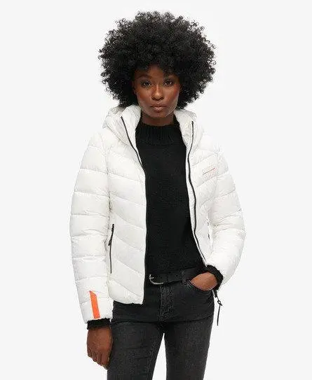 Superdry Women's Hooded Microfibre Padded Jacket White / Optic - 