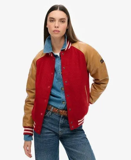 Superdry Women's College Varsity Bomber Jacket Red / Expedition Red - 