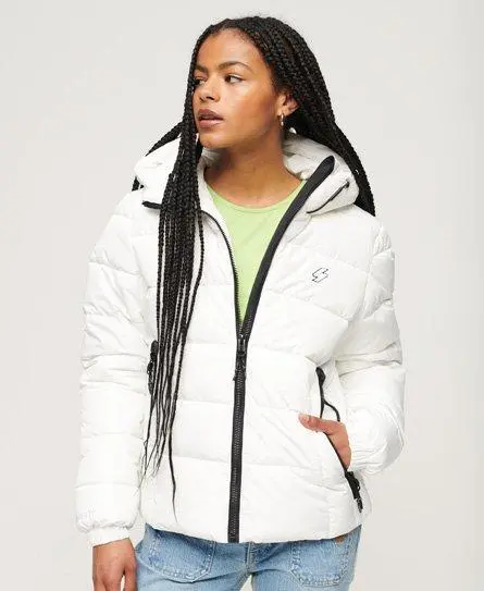 Superdry Women's Hooded Spirit Sports Puffer Jacket White / Optic - 