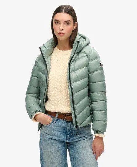 Superdry Women's Hooded Fuji Padded Jacket Green / Light Jade Green - 