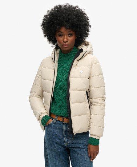 Superdry Women's Hooded Spirit Sports Puffer Jacket Beige / Pelican - 