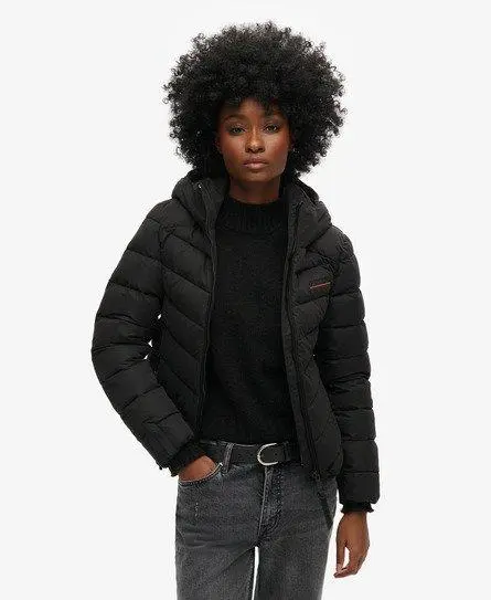 Superdry Women's Hooded Microfibre Padded Jacket Black - 