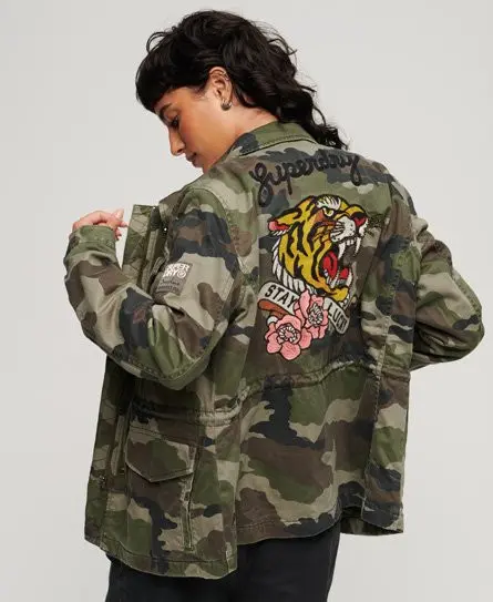 Superdry Women's Embroidered M65 Military Jacket Green / French Camo Green - 