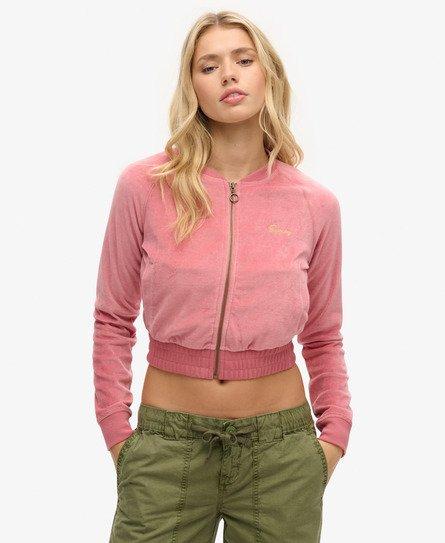 Superdry Women's Embroidered Velour Zip Baseball Top Pink / Manila Blush Pink - 