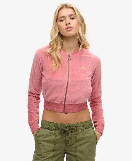 Superdry Women's Embroidered Velour Zip Baseball Top Pink / Manila Blush Pink - 