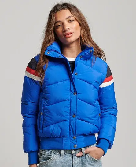 Superdry Women's Retro Panel Short Puffer Jacket Blue / Royal Blue - 