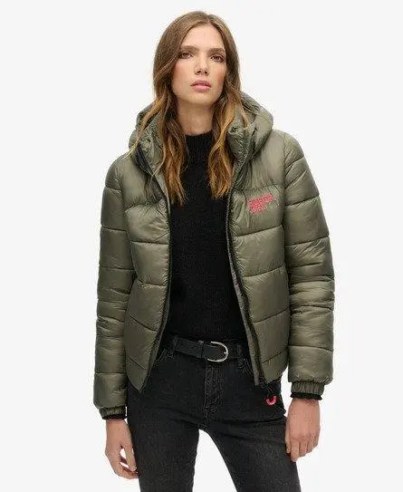 Superdry Women's Sports Puffer Bomber Jacket Green / Dusty Olive - 