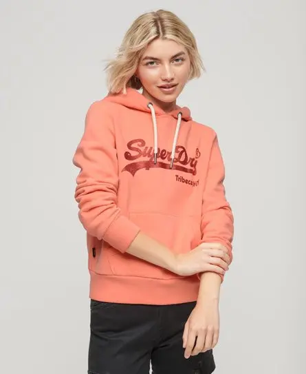 Superdry Women's Embellished Vintage Logo Hoodie Cream / Fusion Coral - 