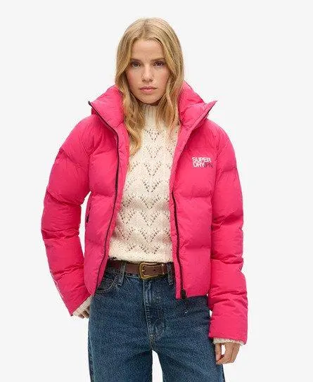 Superdry Women's Hooded Boxy Puffer Jacket Pink / Raspberry Red - 