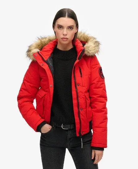 Superdry Women's Everest Hooded Bomber Jacket Red / High Risk Red - 