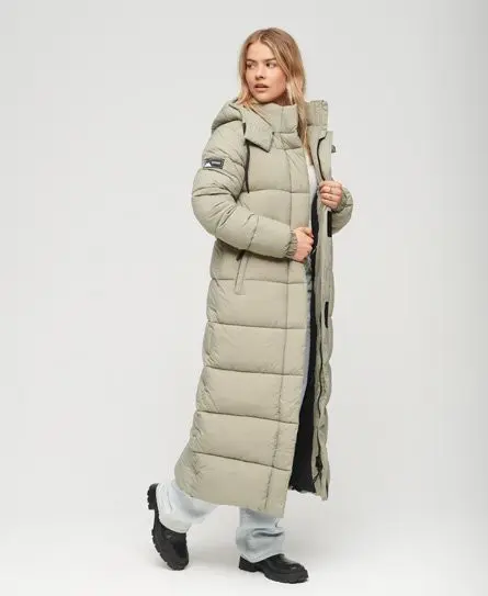 Superdry Women's Classic Quilted Ripstop Longline Puffer Coat, Green, 