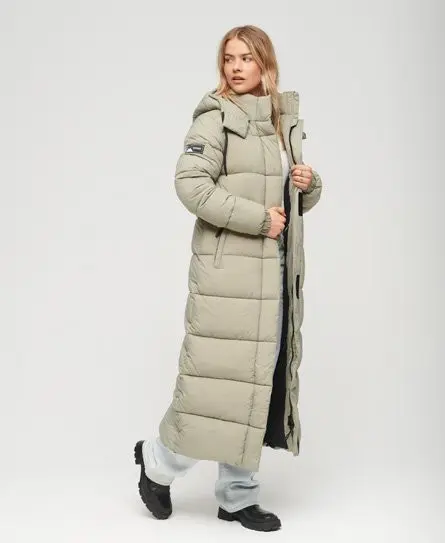 Superdry Women's Women's Classic Quilted Ripstop Longline Puffer Coat, Green, 