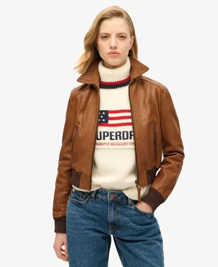 Superdry Women's 70s Leather Jacket Tan / Washed Tan - 