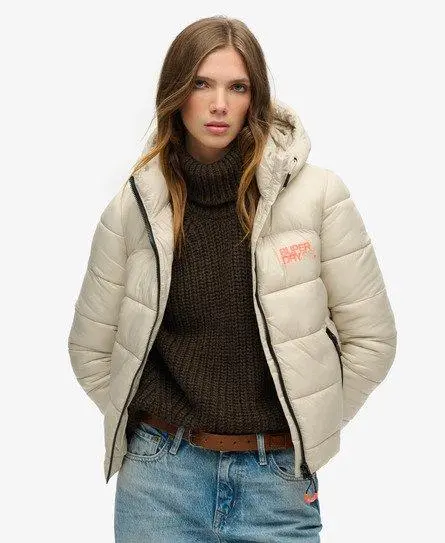 Superdry Women's Sports Puffer Bomber Jacket Beige / Pelican Beige - 