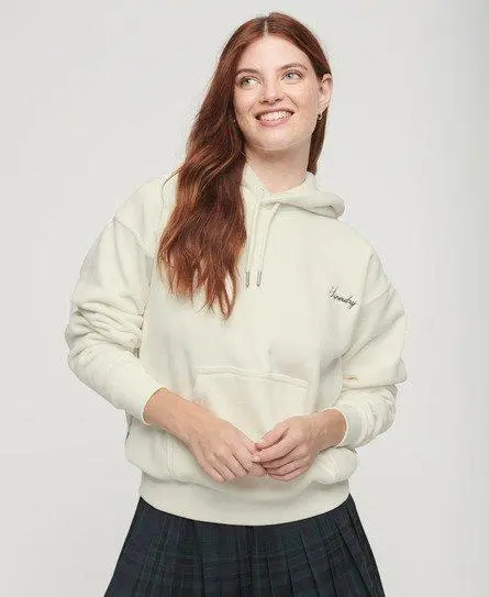 Superdry Women's Drop Needle Velour Boxy Hoodie White / Off White - 