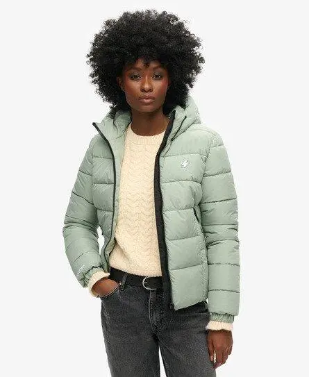 Superdry Women's Hooded Spirit Sports Puffer Jacket Green / Light Jade Green - 